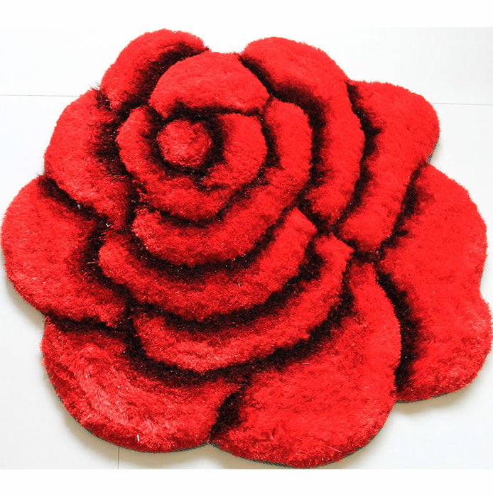 Flower Shape Hand Tufted 2 Inch Thick Shag Rug (36 In Diameter) - Red