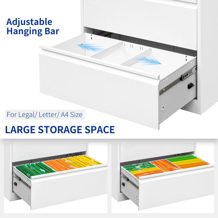 3 Drawer Lateral Filing Cabinet For Legal / Letter A4 Size, Large Deep Drawers Locked By Keys, Locking Wide File Cabinet