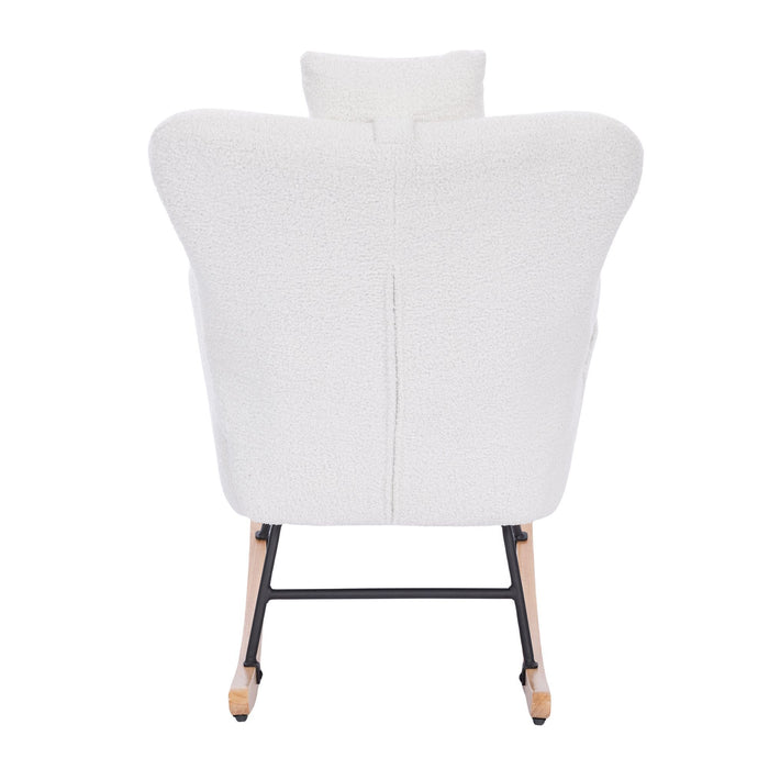 Teddy Upholstered Nursery Rocking Chair For Living Room Bedroom (White Teddy)