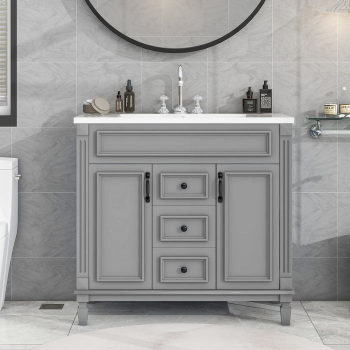 36'' Bathroom Vanity With Top Sink, Modern Bathroom Storage Cabinet With 2 Soft Closing Doors And 2 Drawers, Single Sink Bathroom Vanity - Grey