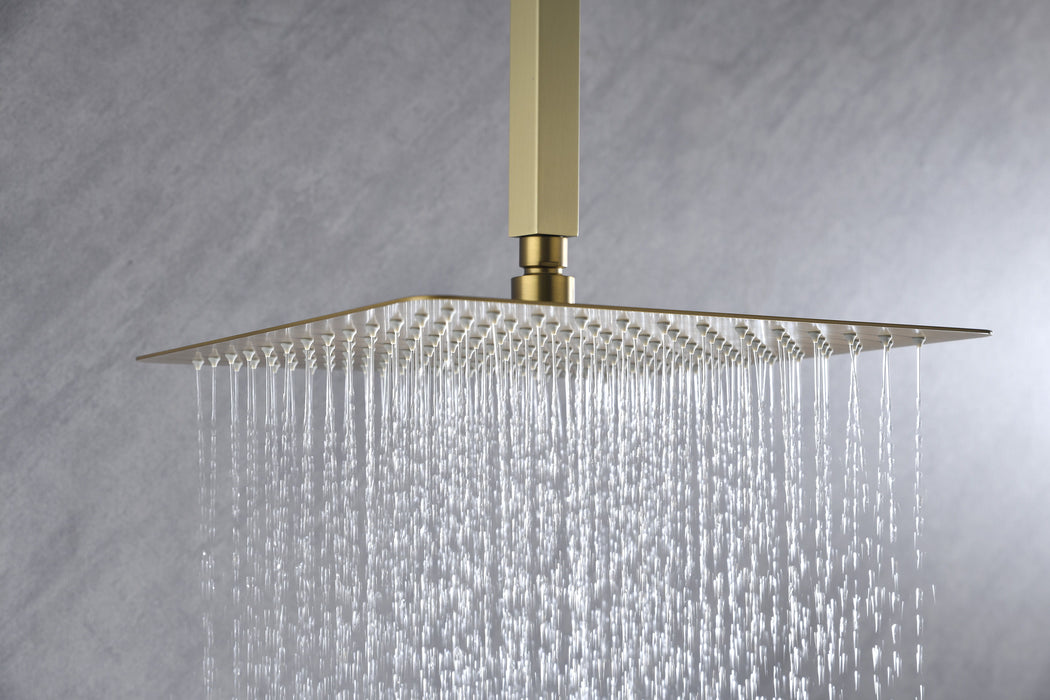 High Pressure Rain Shower Head, Ultra-Thin Showerhead 304 Stainless Steel Waterfall Shower With Self-Clean Nozzles, Full Body Covering - Gold