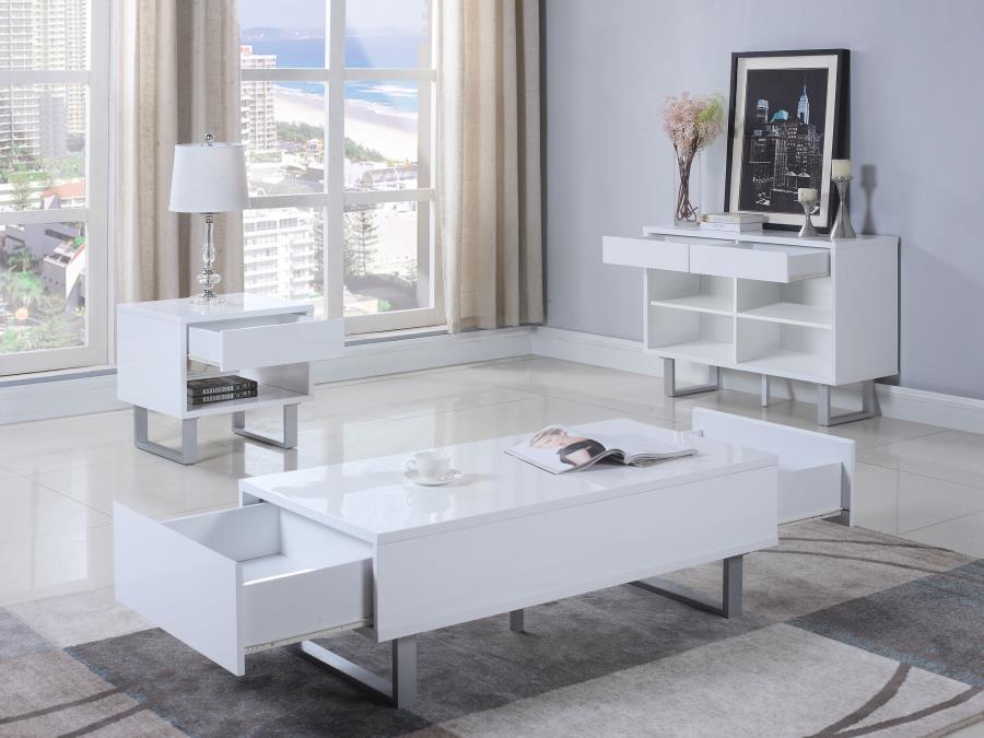 Atchison - 1-Drawer End Table - High Glossy White Unique Piece Furniture