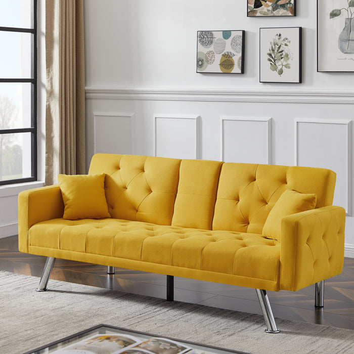 Square Arm Armrests, Yellow Linen Convertible Sofa And Daybed