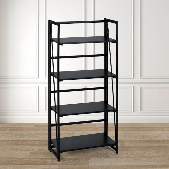 No-Assembly Folding Bookshelf, Storage Shelves 4 Tiers, Stand Storage Rack Shelves Bookcase For Home Office - Full Black