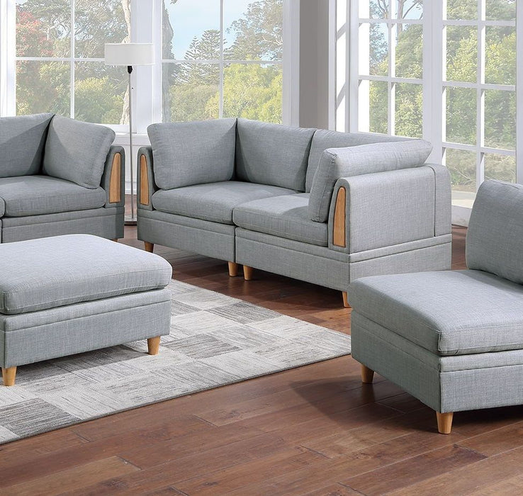 Living Room Furniture 7 Pieces Modular Sofa Set Light Gray Dorris Fabric Couch 4 Corner Wedges 2 Armless Chair And 1 Ottoman