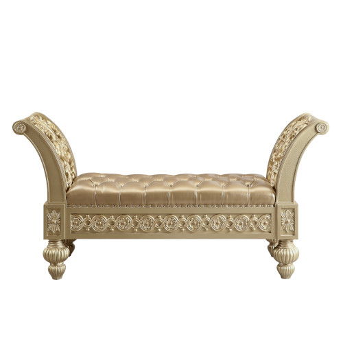 Seville - Bench - Tan PU & Gold Finish Unique Piece Furniture