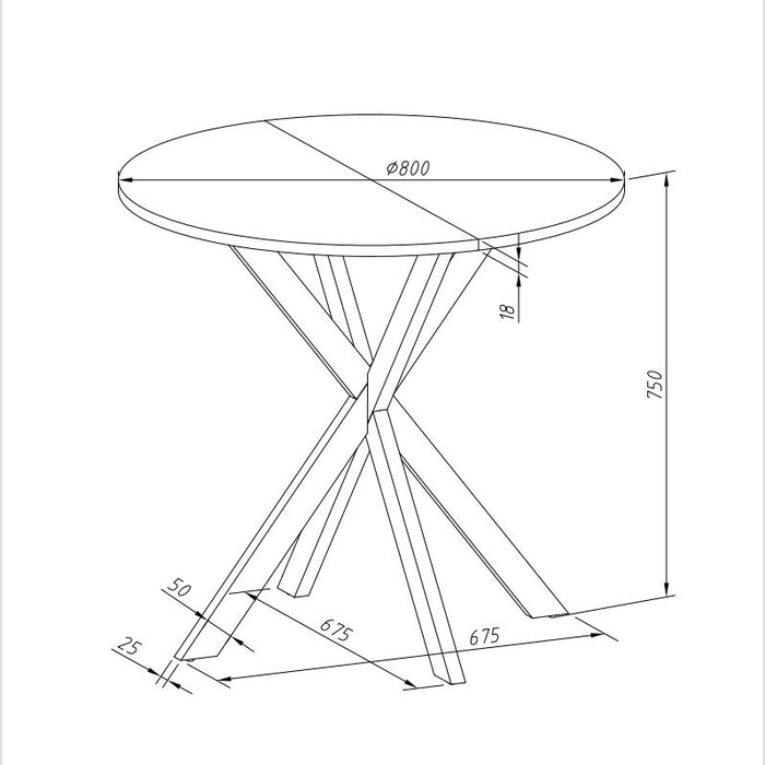 Modern Round Dining Table With Crossed Legs, Black Occasional Table, Two Piece Detachable Table Top, Matte Finish Iron Legs