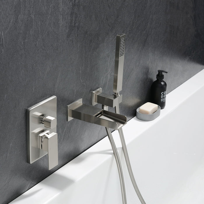 Trustmade Pressure Balance Waterfall Single Handle Wall Mount Tub Faucet With Hand Shower - Brushed Nickel