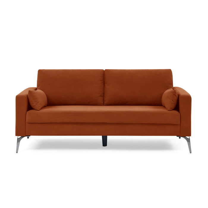 3 Seater Sofa With Square Arms And Tight Back, With Two Small Pillows, Corduroy Orange