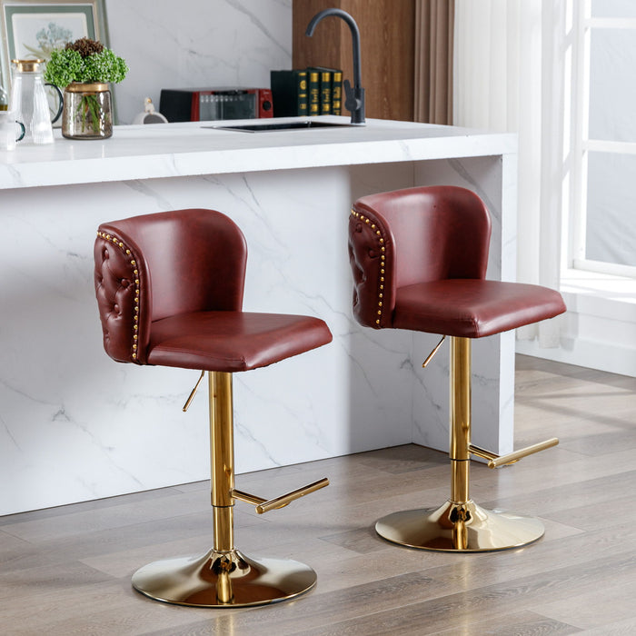 A&A Furniture, Swivel Barstools Adjusatble Seat Height, Modern Upholstered Bar Stools With The Whole Back Tufted (Set of 2) Wine Red Burgundy
