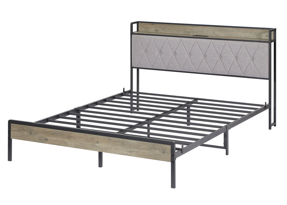 Bed Frame With Charging Station Full Size, Grey