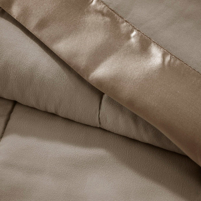 Lightweight Down Alternative Blanket With Satin Trim In Brown