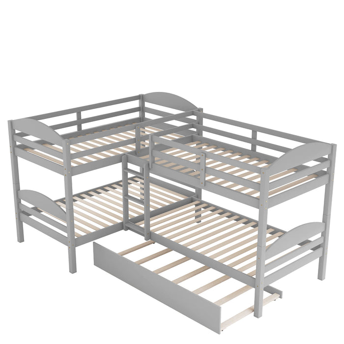 Twin L-Shaped Bunk Bed With Trundle - Gray