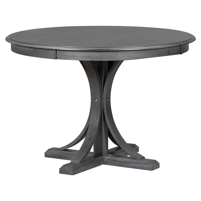 Trexm 5 Piece Retro Round Dining Table Set With Curved Trestle Style Table Legs And 4 Upholstered Chairs For Dining Room (Dark Gray)