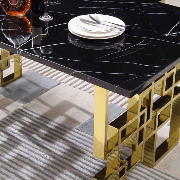 Contemporary Rectangular Marble Table, 0.71" Marble Top, Gold Mirrored Finish, Luxury Design For Home (63" X35.4" X29.5" )