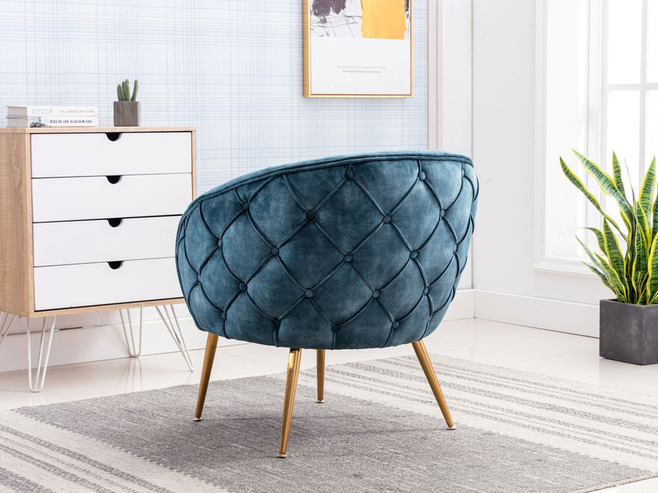 Gorgeous Living Room Accent Chair 1 Piece Button - Tufted Back Covering Blue Fabric Upholstered Metal Legs