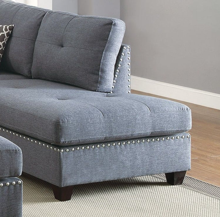 3 Pieces Sectional Sofa Blue Gray Polyfiber Cushion Sofa Chaise Ottoman Reversible Couch Pillows