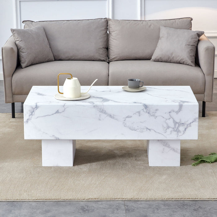 The White Coffee Table Has Patterns Modern Rectangular Table, Suitable For Living Rooms And Apartments