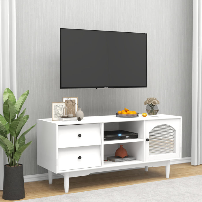 TV Stand With Drawers And Open Shelves - White