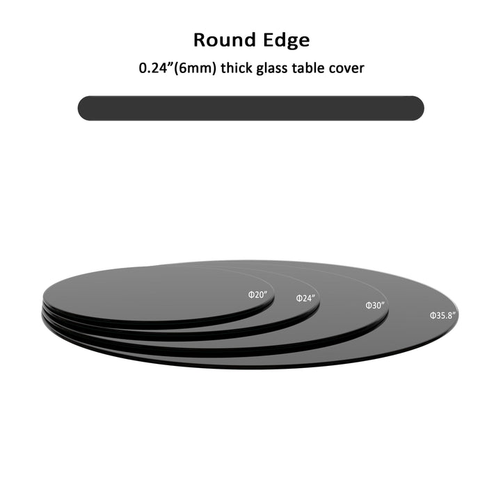 24" Round Tempered Glass Table Top Black Glass 1/4" Thick Round Polished Edge