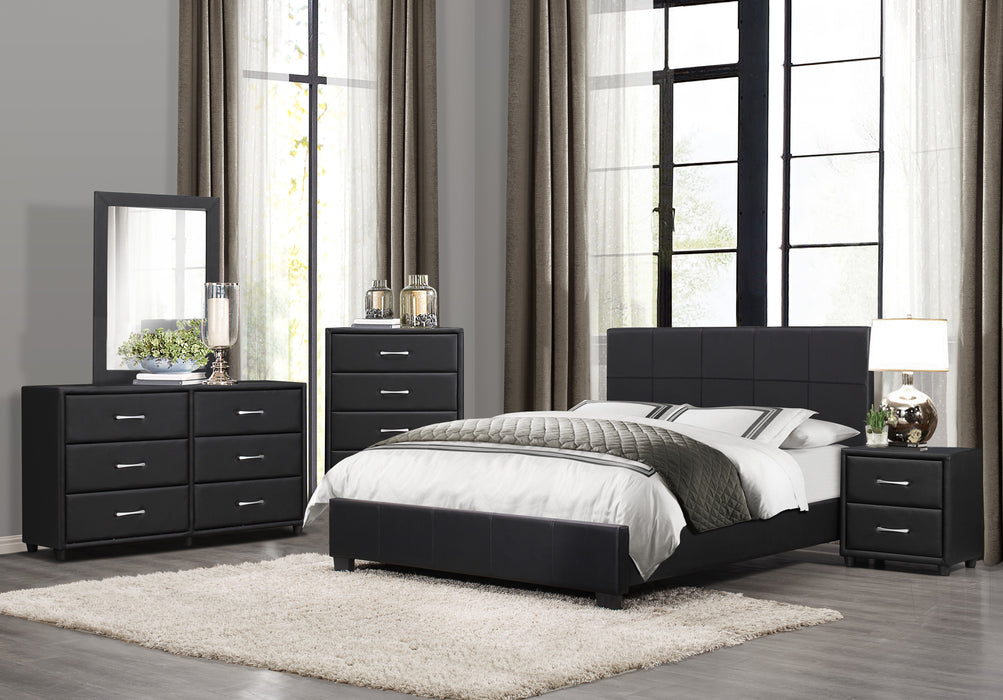 Contemporary Design 1 Piece Queen Bed Black Faux Leather Upholstered Stylish Bedroom Furniture
