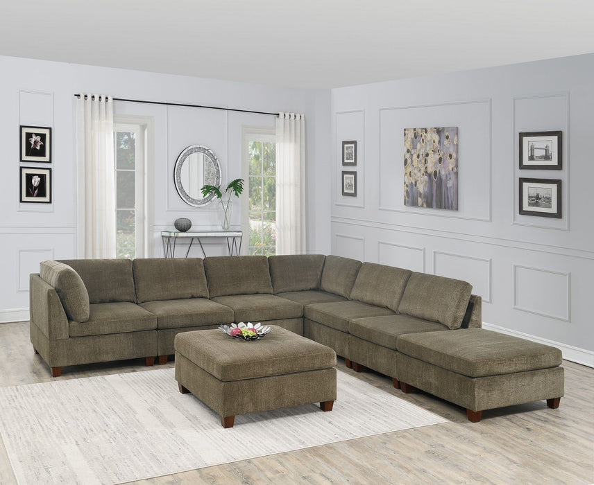 Living Room Furniture Tan Chenille Modular Sectional 8 Piece Set L-Sectional Modern Couch 2 Corner Wedge 4 Armless Chairs And 2 Ottoman Plywood