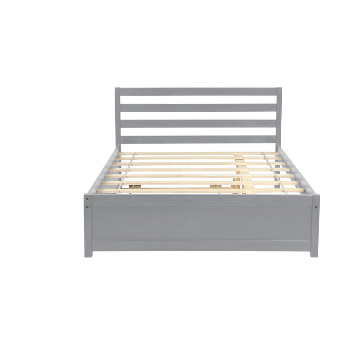 Full Size Wood Platform Bed Frame With Headboard And Twin Trundle