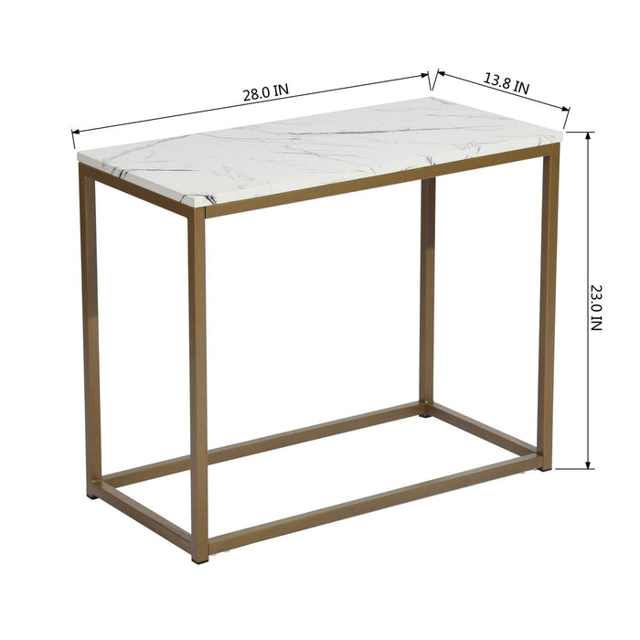 Modern Open Rectangular Wood Side End Accent Table Living Room Storage Small End Table - Marble & Gold