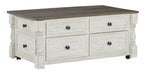 Havalance - White / Gray - Lift Top Cocktail Table With Storage Drawers Unique Piece Furniture