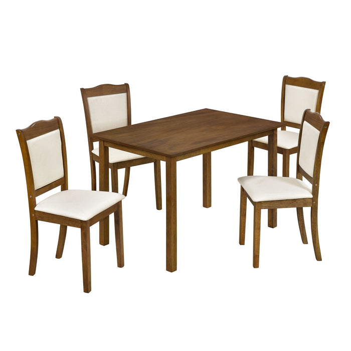 Trexm 5 Piece Wood Dining Table Set Simple Style Kitchen Dining Set Rectangular Table With Upholstered Chairs For Limited Space (Walnut)