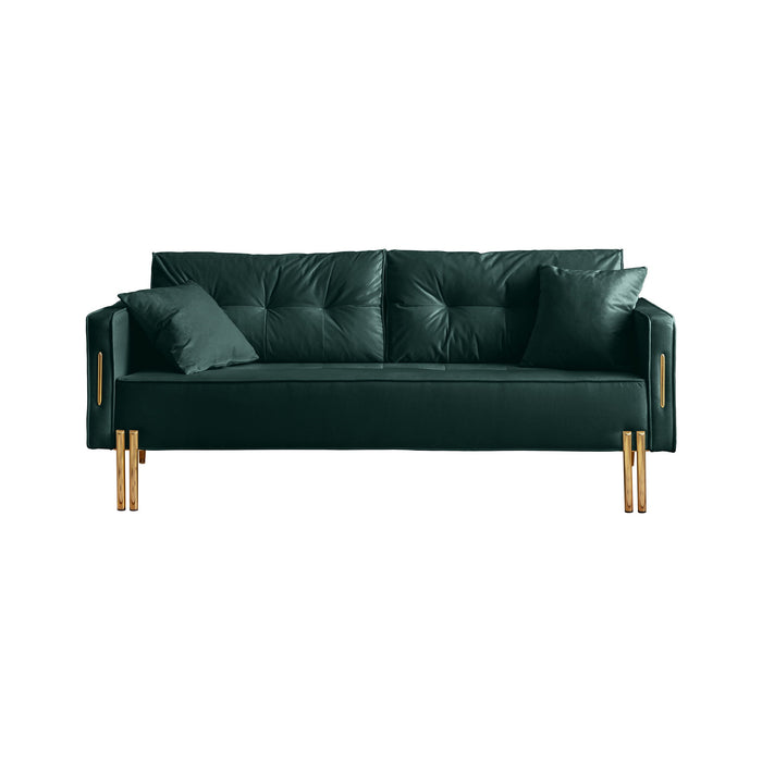 Velvet Sofa Couch Luxury Modern Upholstered 3 Seater Sofa With 2 Pillows For Living Room, Apartment And Small Space - Green
