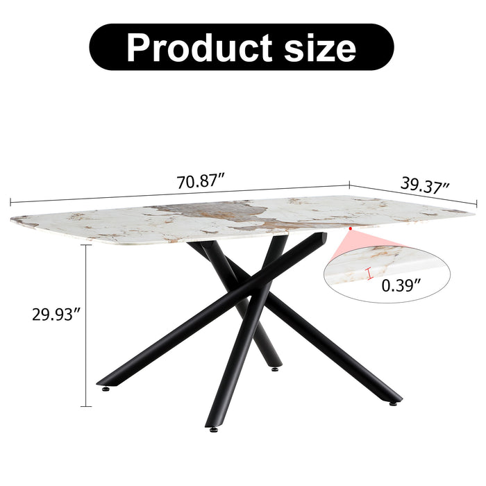 Large Rectangular Glass Dining Table, 6-8 Seater, Tempered Glass, Black Faux Marble Top, Sleek Chrome Legs. Perfect For Kitchen, Dining, Living, Meeting, Banquet