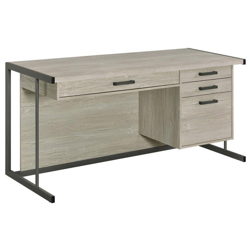 Loomis - 4-Drawer Rectangular Office Desk - Whitewashed Gray And Gunmetal Unique Piece Furniture