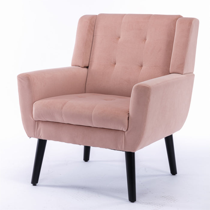 Modern Soft Velvet Material Ergonomics Accent Chair Living Room Chair Bedroom Chair Home Chair With Black Legs For Indoor Home - Pink