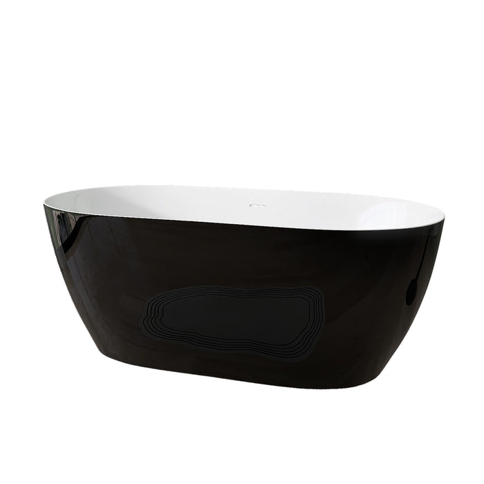 59" Acrylic Free Standing Tub Classic Oval Shape Soaking Tub Adjustable Freestanding Bathtub With Integrated Slotted Overflow And Chrome Pop-Up Drain Anti - Clogging Gloss Black