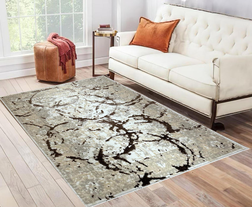 Penina Luxury Area Rug In Beige And Gray With Bronze Circles Abstract Design