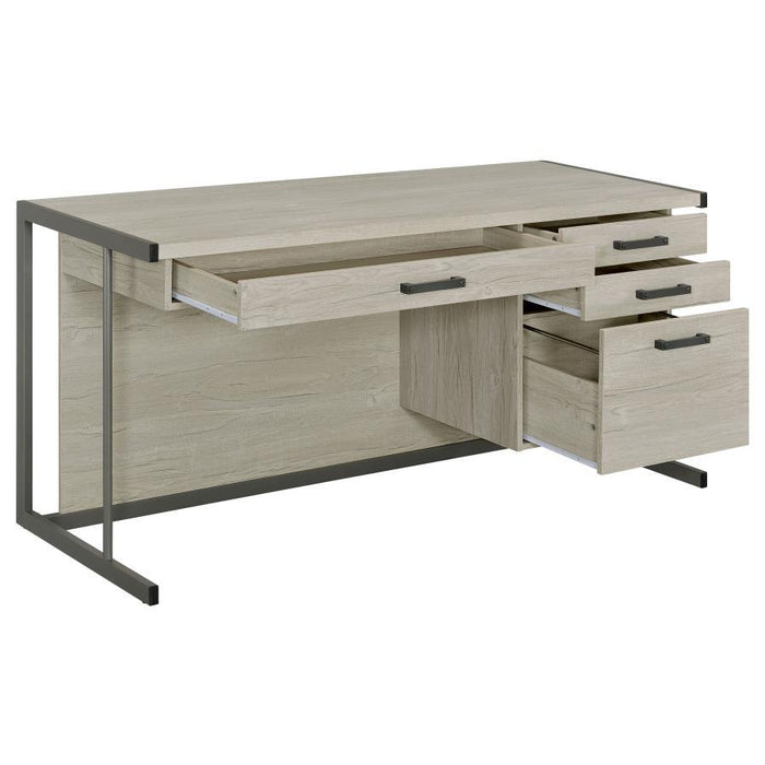 Loomis - 4-Drawer Rectangular Office Desk - Whitewashed Gray And Gunmetal Unique Piece Furniture