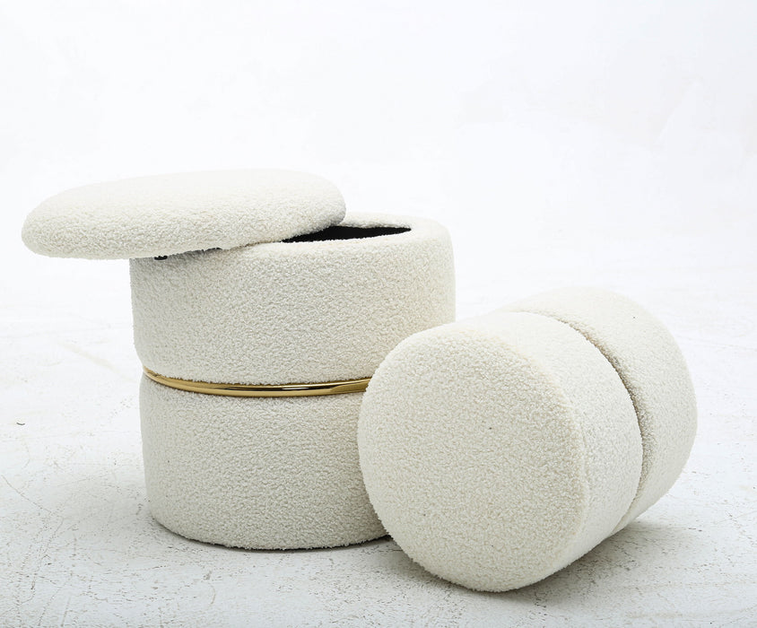 Upholstered Tufted Storage Ottoman Footstool White