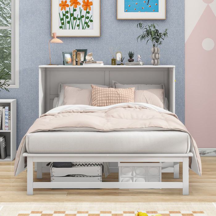Queen Size Murphy Bed With Built-In Charging Station And A Shelf - White