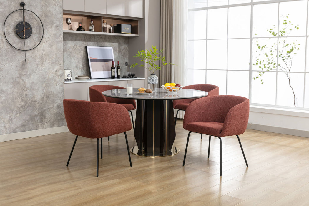 Boucle Fabric Dining Chairs With Black Metal Legs (Set of 2) - Wine Red