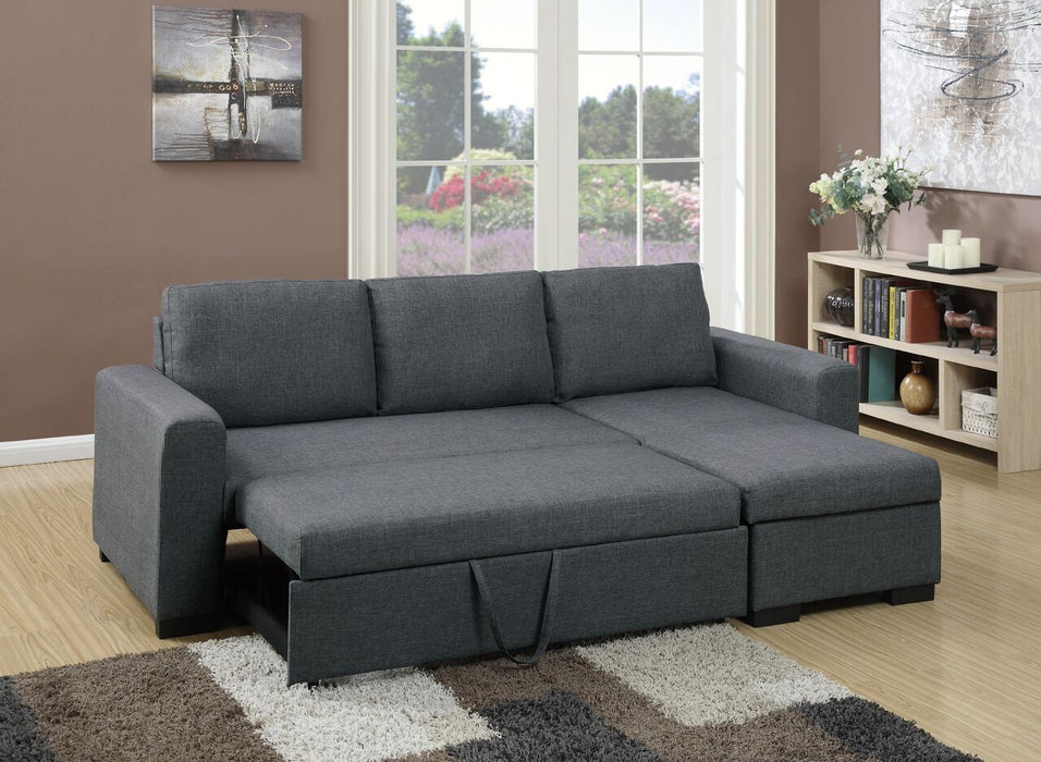 Living Room Furniture Convertible Sectional Blue Gray Color Polyfiber Reversible Chaise Storage Sofa Pull Out Bed Couch