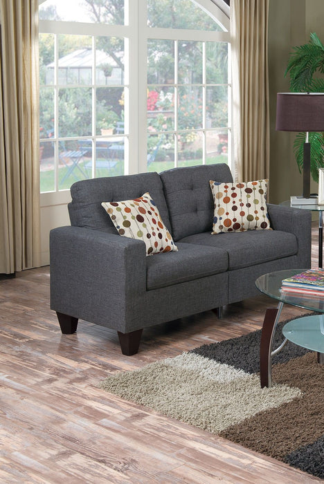 Living Room Furniture 2 Pieces Sofa Set Blue Gray Polyfiber Tufted Sofa Loveseat Pillows Cushion Couch Solid Pine