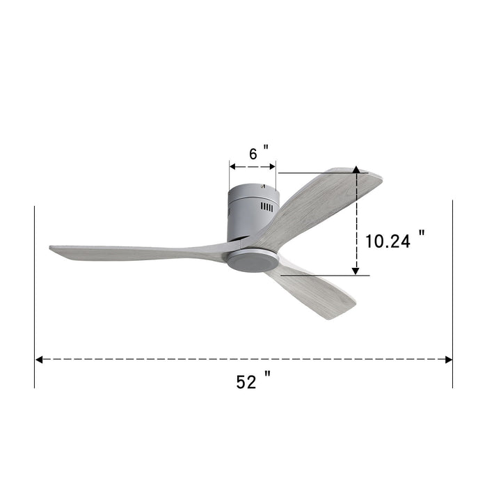 Indoor Wood Ceiling Fan With 3 Solid Wood Blades Remote Control Reversible Dc Motor For Living Room - Silver