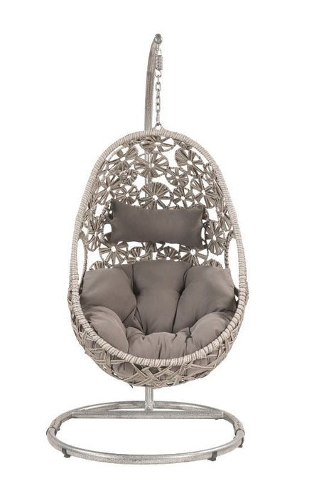 Sigar - Patio Swing Chair - Light Gray Fabric & Wicker Unique Piece Furniture