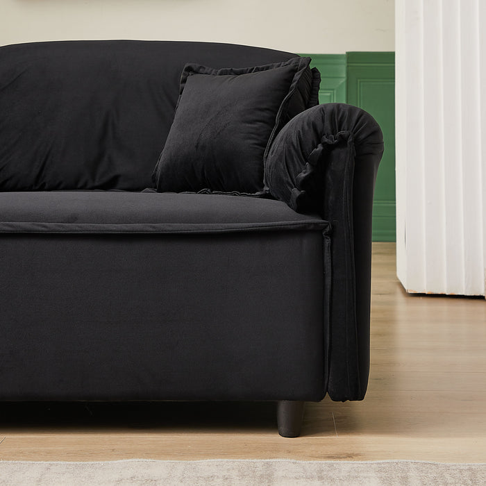 Luxury Modern Style Living Room Upholstery Sofa, Velvet - Black