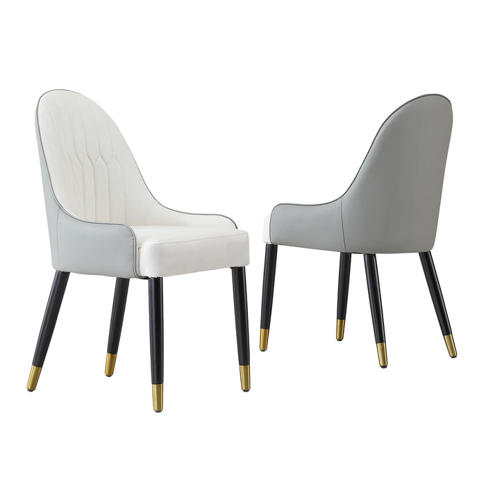 Dining Chair With PU Leather White - Gray Color Solid Wood Metal Legs (Set of 2)