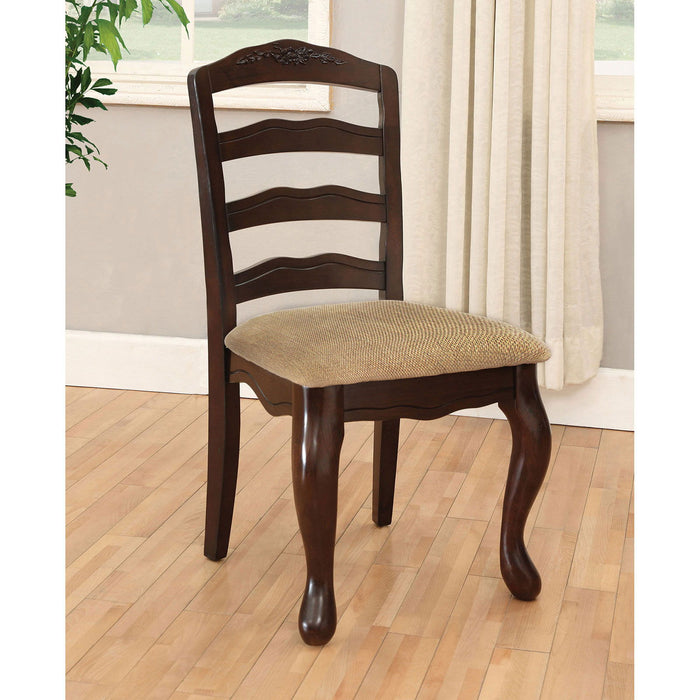(Set of 2) Fabric Padded Seat Dining Chairs In Dark Walnut And Tan
