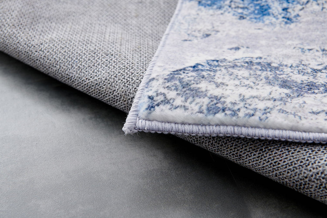 Zara Collection Abstract Design Silver Blue Machine Washable Super Soft Area Rug - Multicolor
