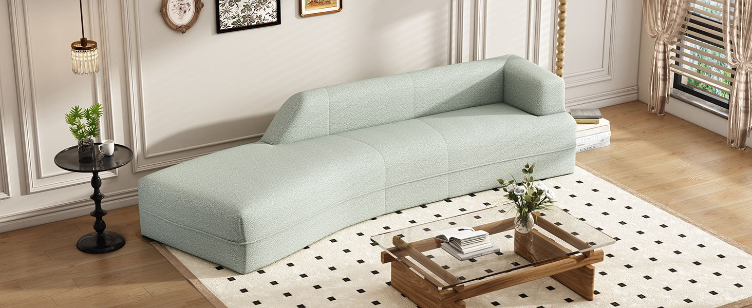 Curved Chaise Lounge Modern Indoor Sofa Couch For Living Room, Green
