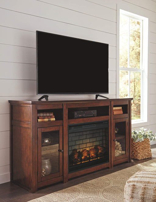 Harpan - Reddish Brown - 2 Pc. - 72" TV Stand With Electric Infrared Fireplace Insert Unique Piece Furniture